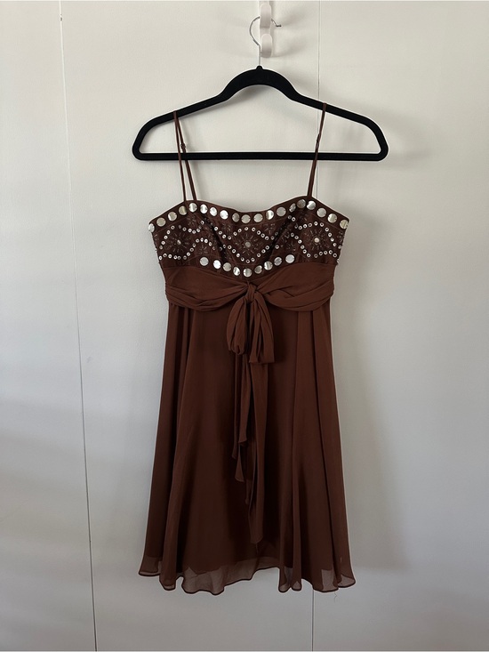 BCBGMaxAzria Dresses & Skirts - BCBGMaxAzria Brown Spaghetti-Strap Embellished Mini Dress size 2